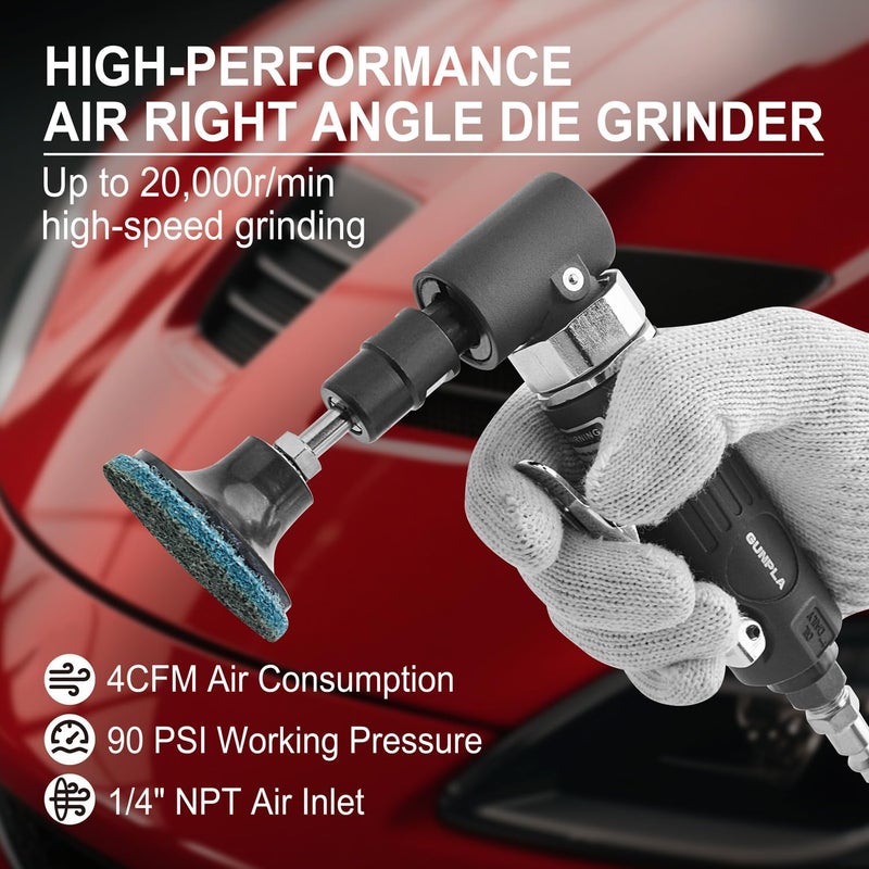 Gunpla 1/4 inch Angle Air Die Grinder, 90 Degree Heavy Duty 20,000 RPM with 26 pcs 2-inch Roll Lock Sanding Discs for Grinding, Deburring, Engraving, Polishing, Engraving and Rust Removal - Image 2